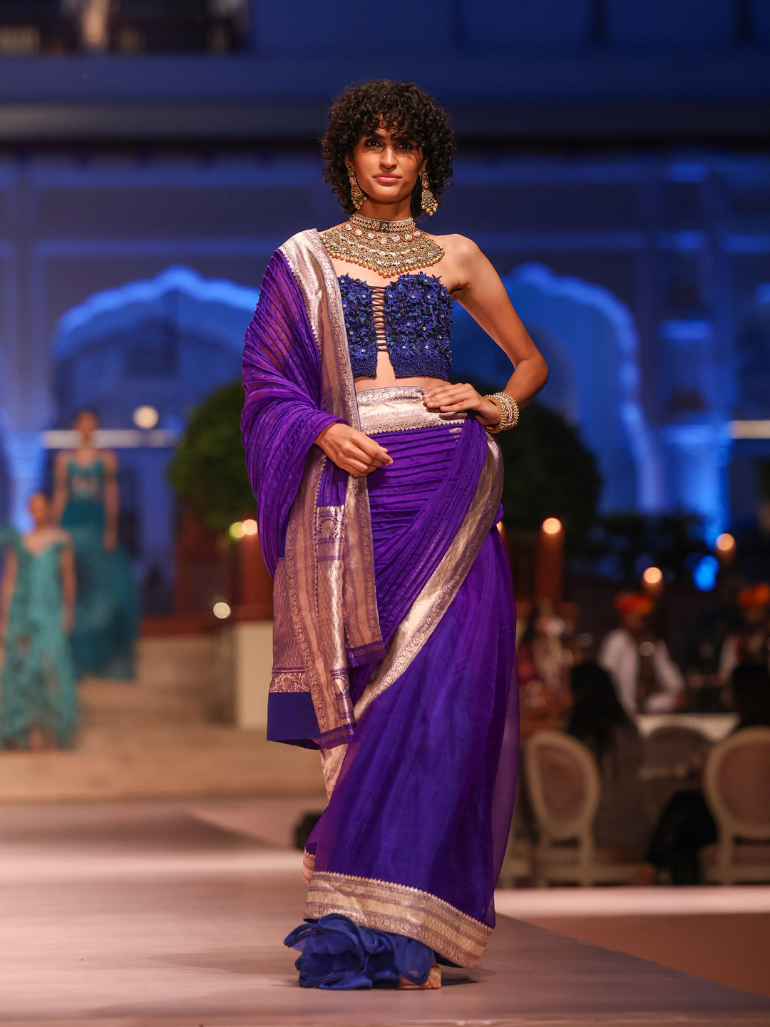 Cobalt Blue Corded Banarasi Saree