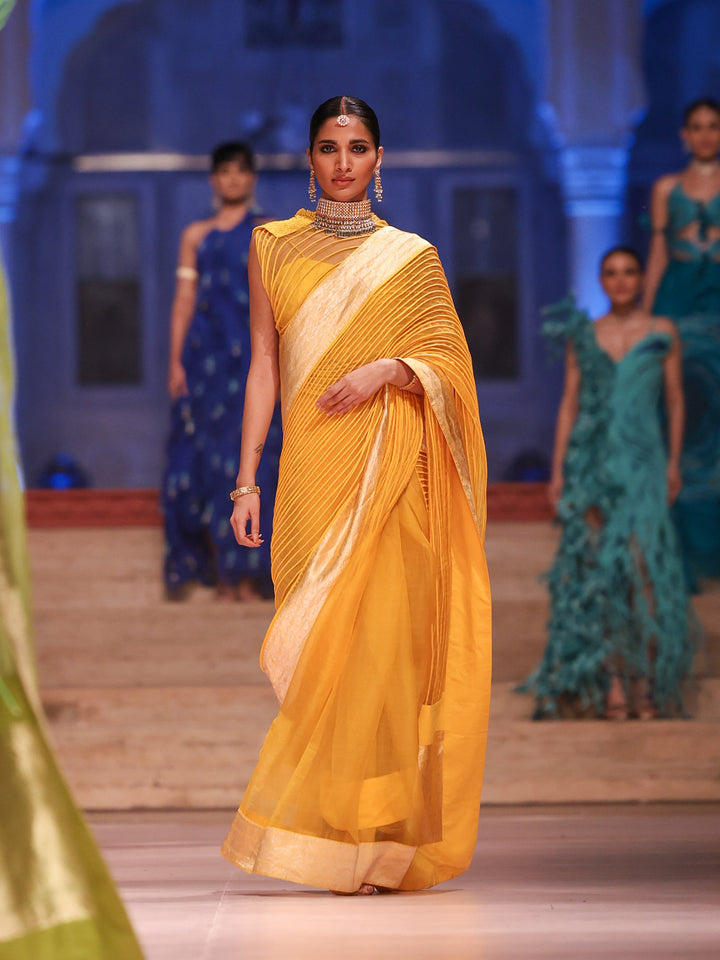 Yellow Corded Banarasi Saree