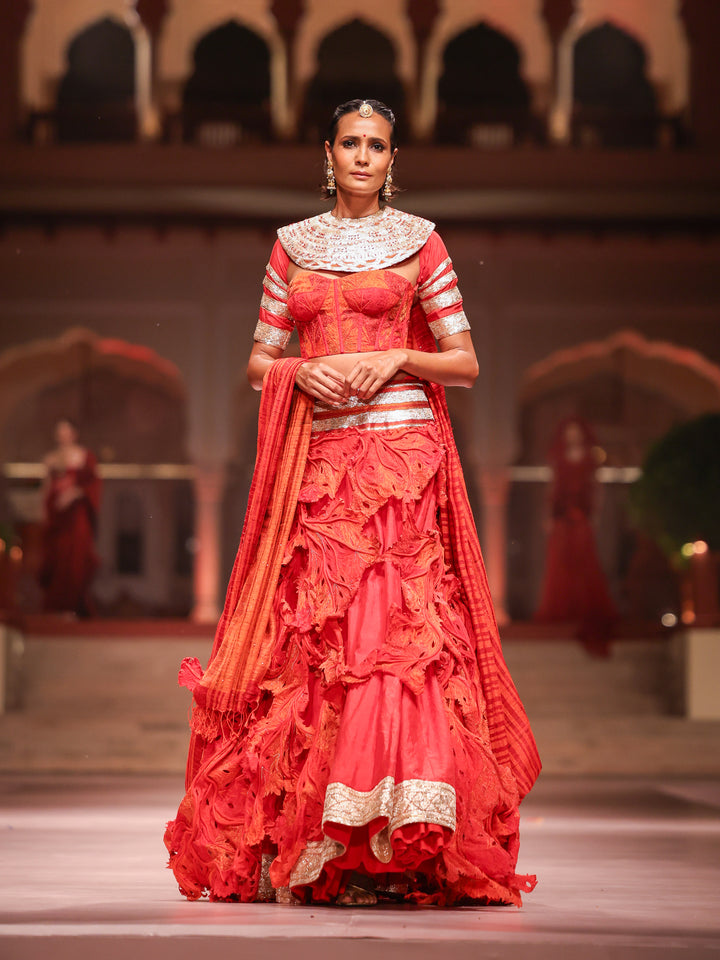 Red Coral Lehenga Set