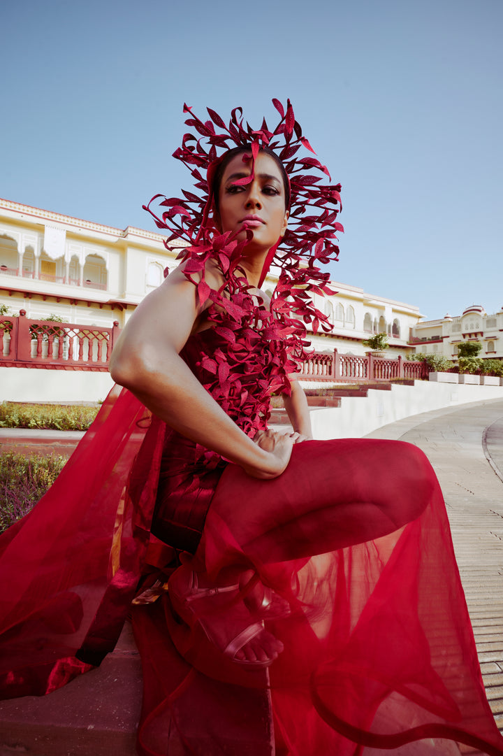 Floating Red Ribbed Dress and Skirt