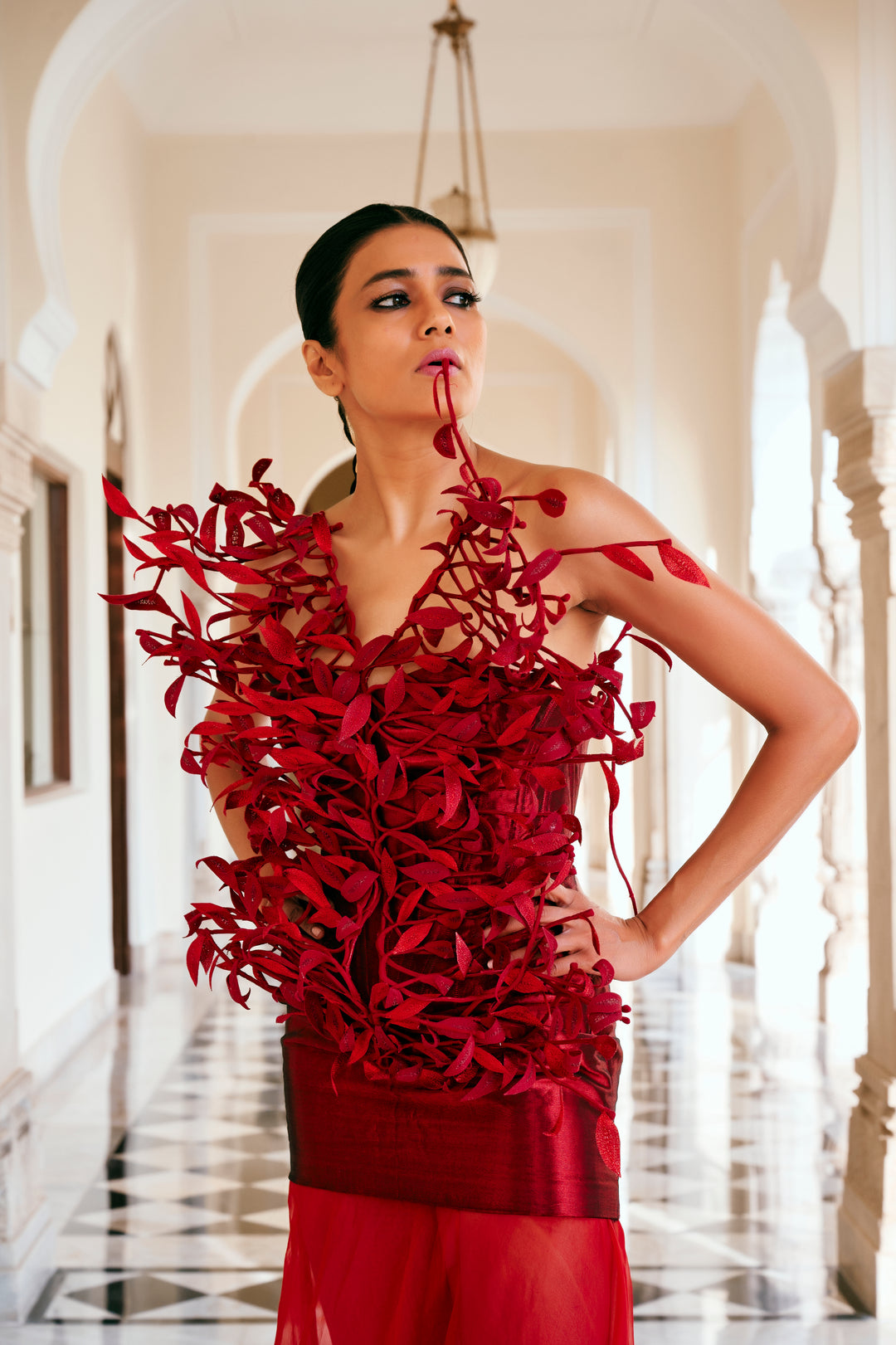 Floating Red Ribbed Dress and Skirt