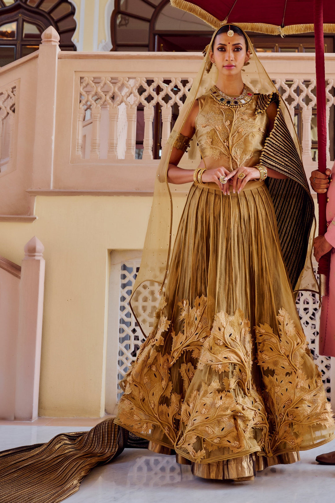 Gold Coral Lehenga Set