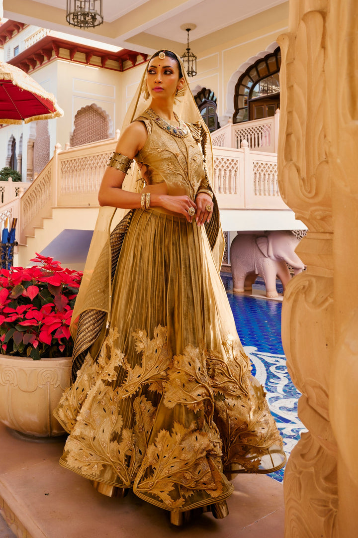 Gold Coral Lehenga Set