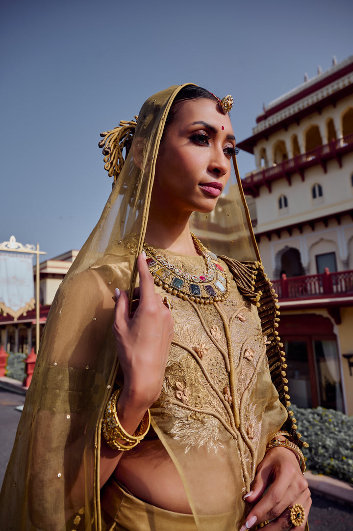 Gold Coral Lehenga Set