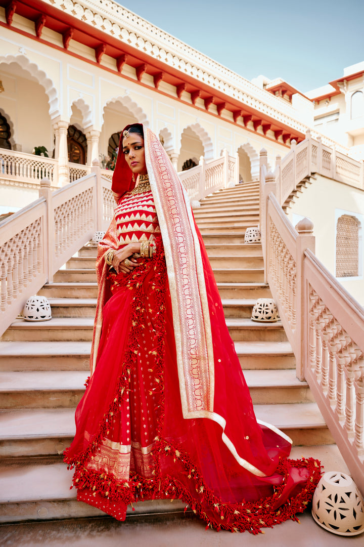 Red Mogra Lehenga Set