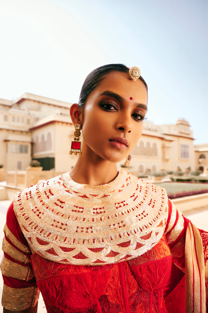 Red Coral Lehenga Set