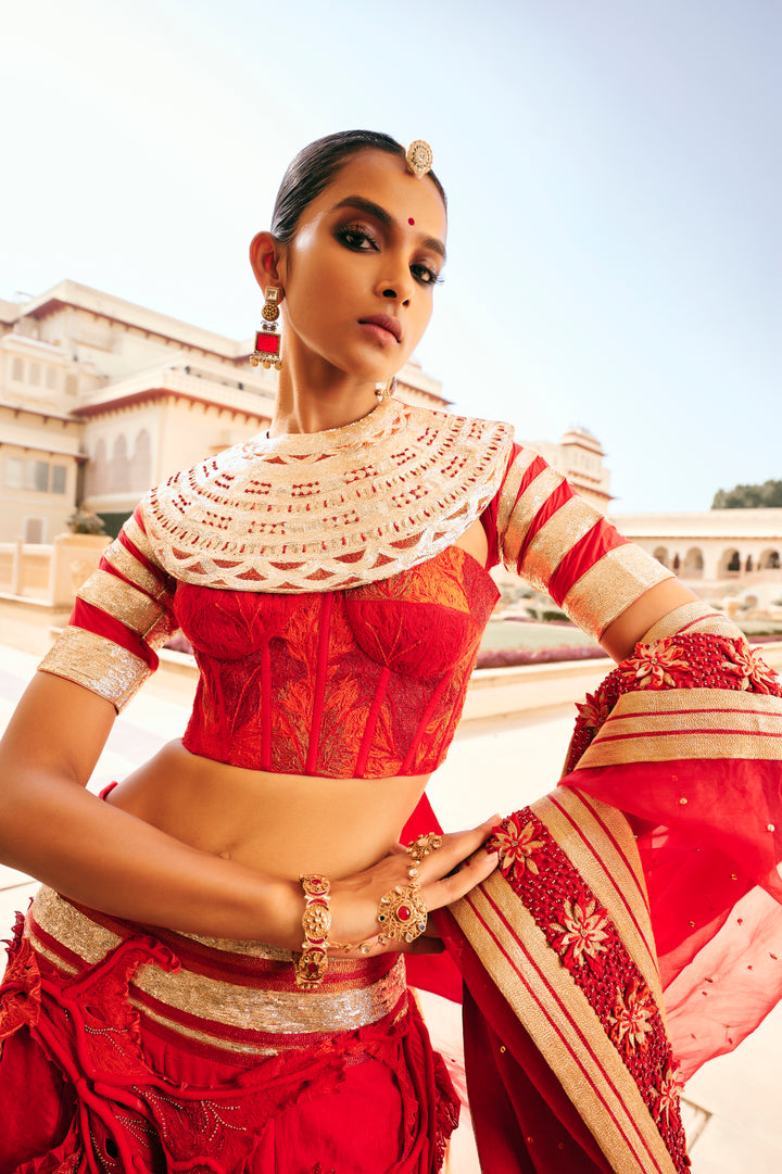 Red Coral Lehenga Set