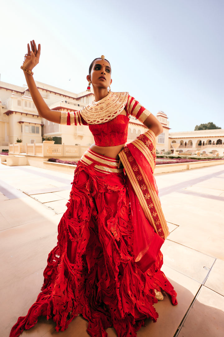 Red Coral Lehenga Set