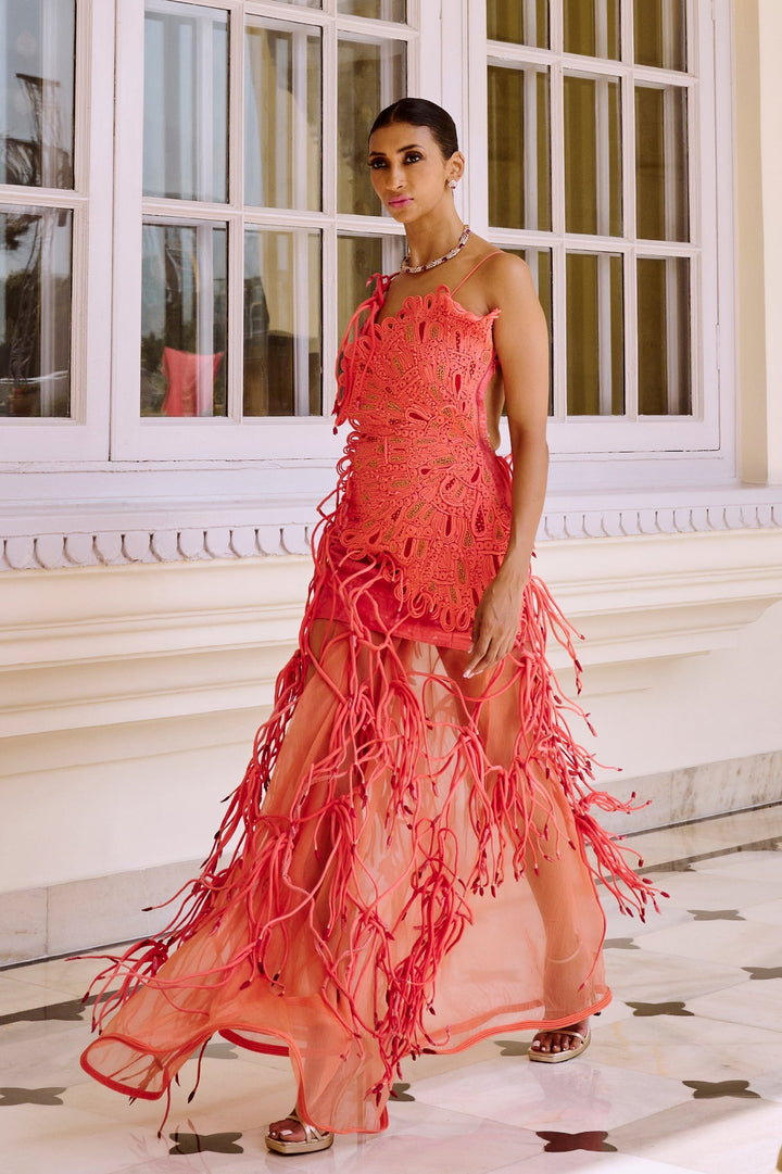 Peach Coral Cascade Gown