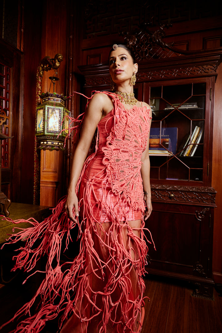 Peach Coral Cascade Gown