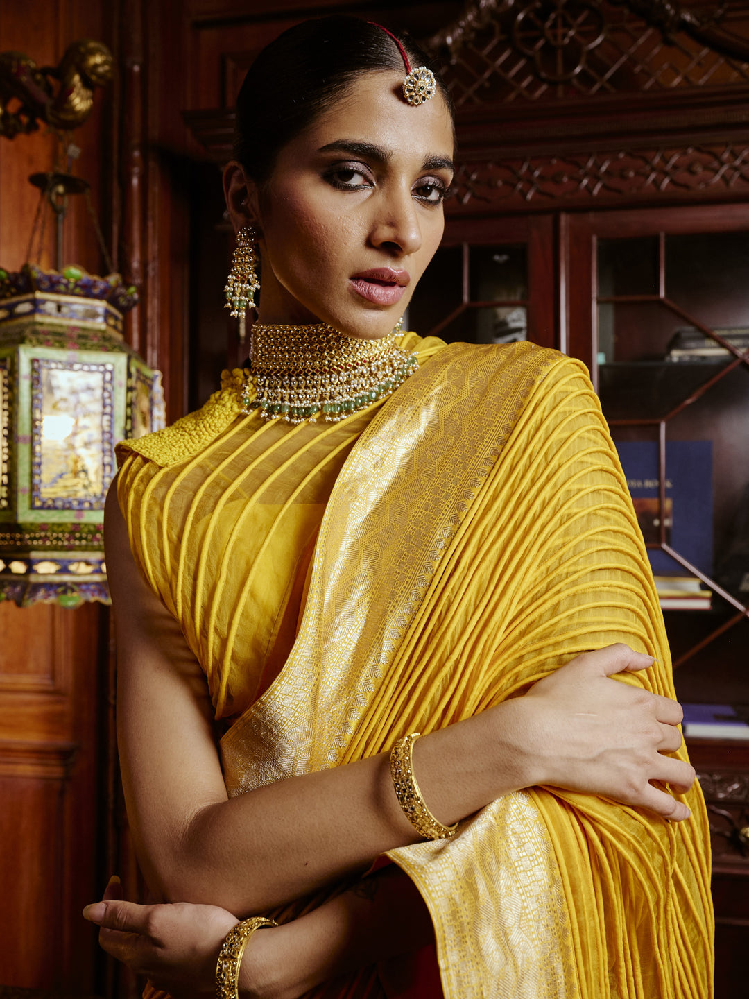 Yellow Corded Banarasi Saree