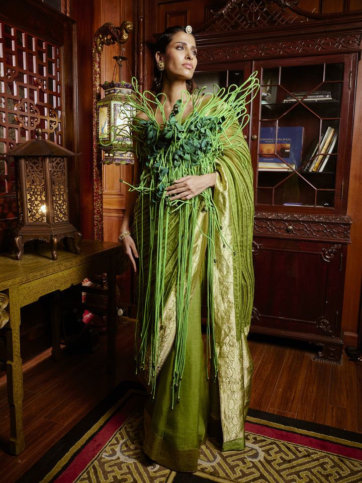 Green Corded Banarasi Saree