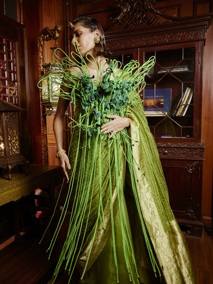 Green Corded Banarasi Saree