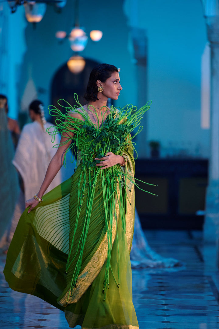 Green Corded Banarasi Saree