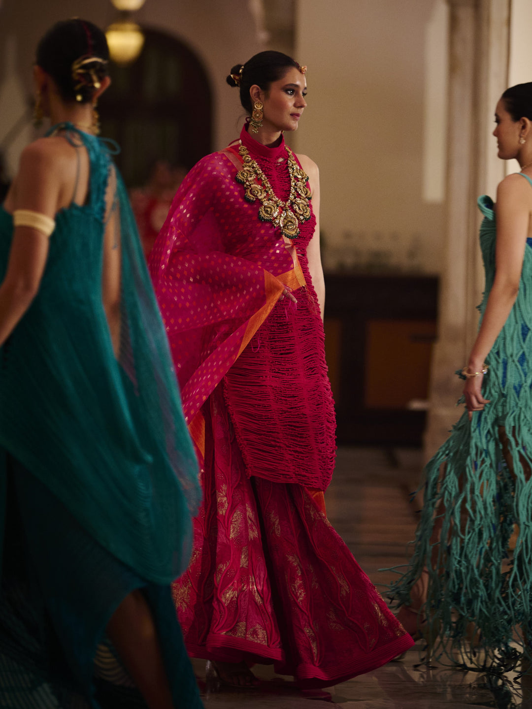 Coral Lehenga with Corded Blouse