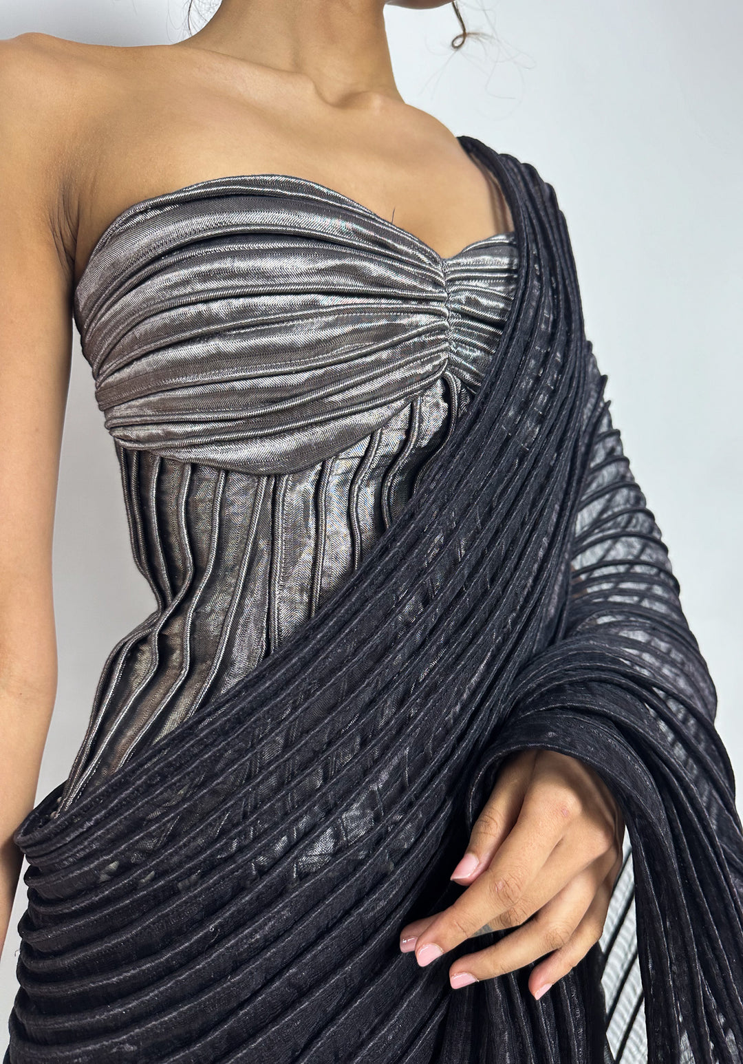 Black Metallic Corded Saree