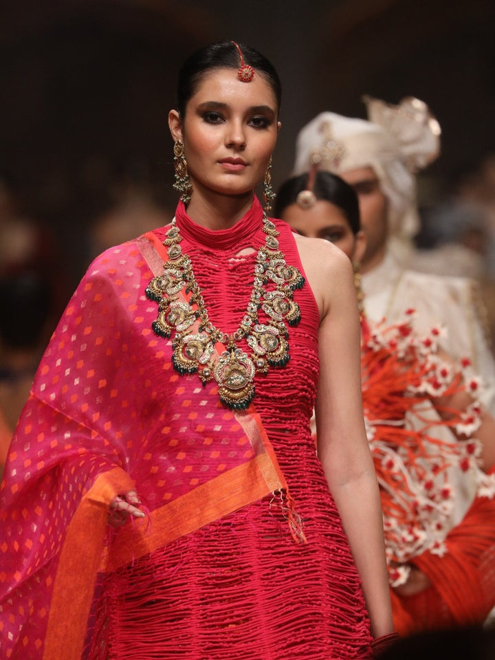 Coral Lehenga with Corded Blouse