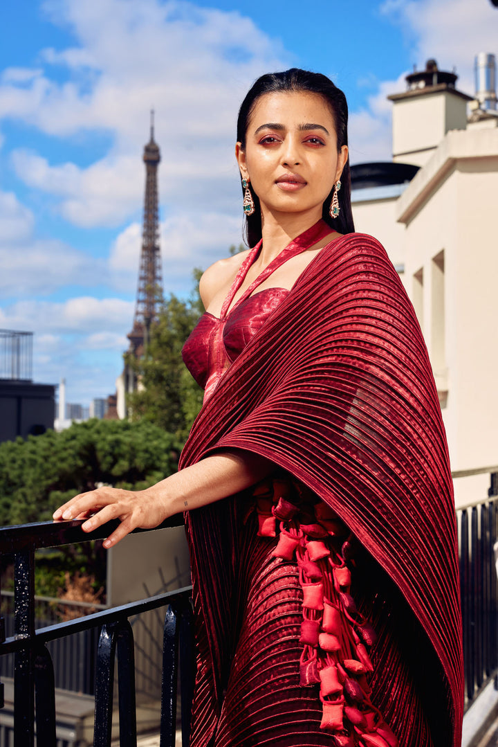 Corset Red Draped Saree