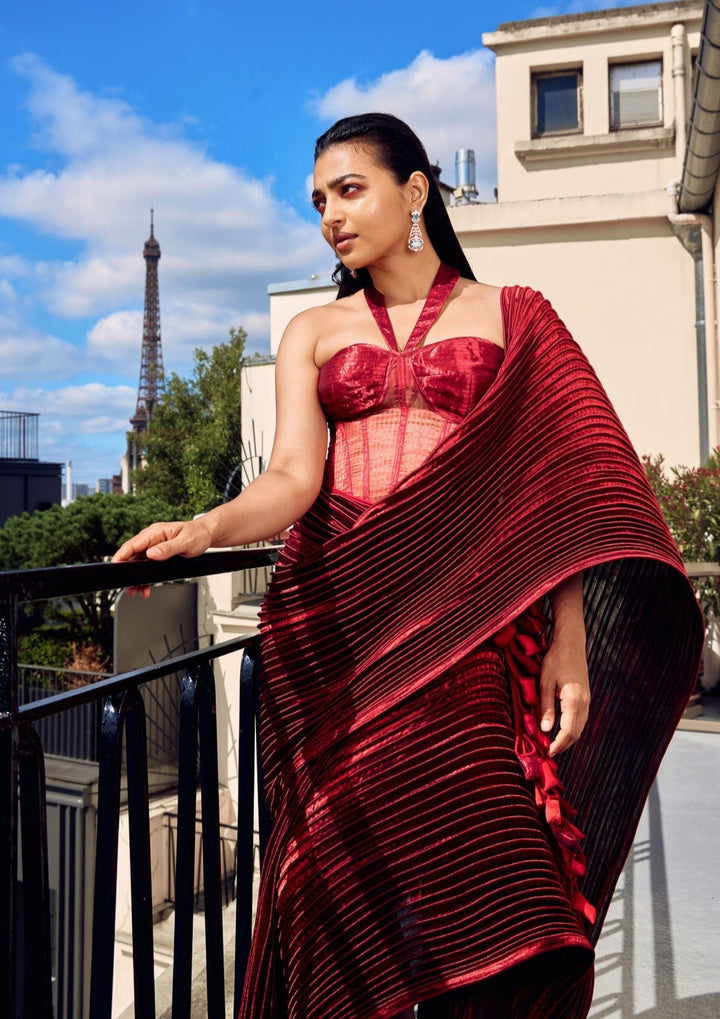 Corset Red Draped Saree