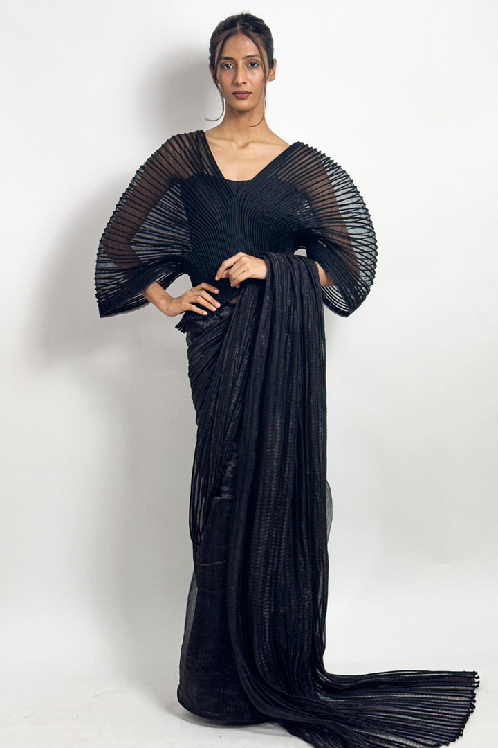 Black Metallic Corded Saree